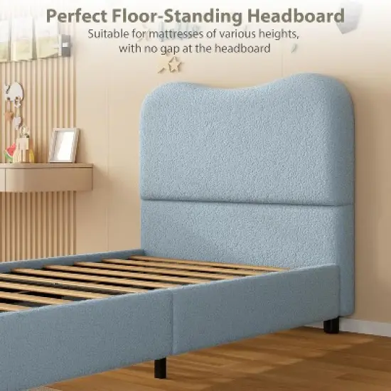Kids Bed Frame with Cloud Boucle Upholstered Headboard, Low Profile Platform, Sturdy Wooden Slats, Noise Free, No Box Spring Needed image {5}