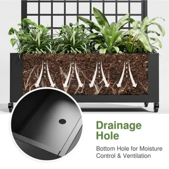 Dovelina Mobile Metal Planter Box, Garden Bed, Trellis for Climbing Plants, Drainage Holes and wheels image {3}