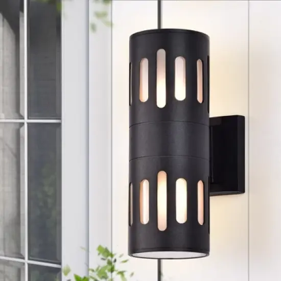 C Cattleya 2-Light Black Die-Cast Aluminum Cylinder Outdoor Wall Sconce image {1}