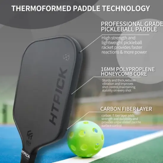 Aukfa Carbon Fiber Pickleball Paddle &ndash; Cold Pressed, 16mm Polypropylene Core, Fabric Surface, Elongated Shape image {5}