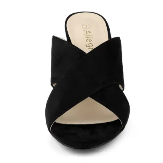 Allegra K Women's Crisscross Strap Block Heel Slide Sandals image {2}