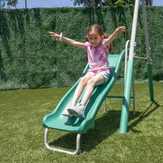 The Swing Company Yonkers Metal Swing Set with Glide Ride Trapeze Bar and 5' Slide image {5}