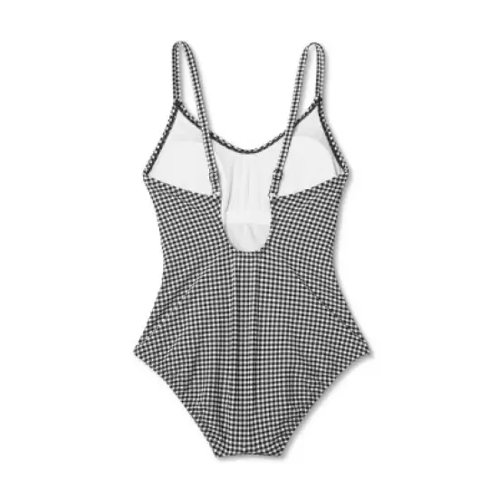 Women's Textured Gingham Ruched Full Coverage One Piece Swimsuit - Kona Sol&trade; Black image {5}