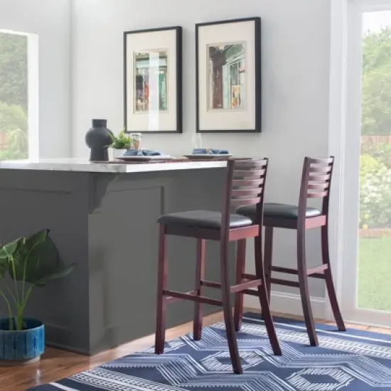 30" Torino Ladder Back Barstool Upholstered Seat - Espresso Wood - Linon image {6}