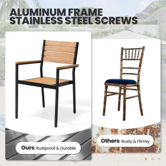 Crestlive Products Outdoor Dining Set Patio Dining Table Wooden-Like Top and Aluminum Frame Umbrella Hole image {5}