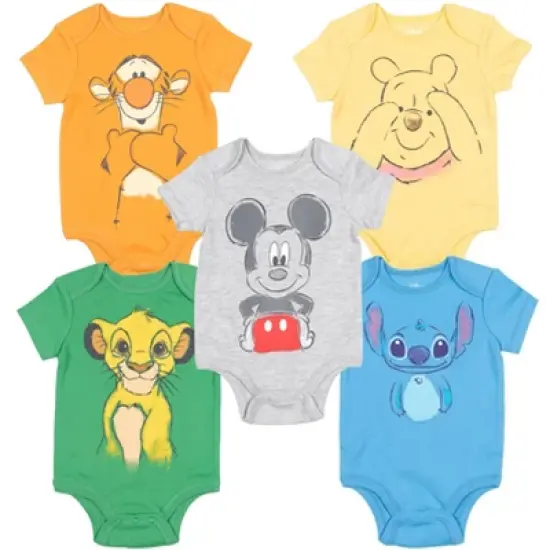 Disney Mickey Mouse Lion King Winnie the Pooh Pixar Toy Story Finding Nemo Baby 5 Pack Bodysuits Newborn to Infant image {12}