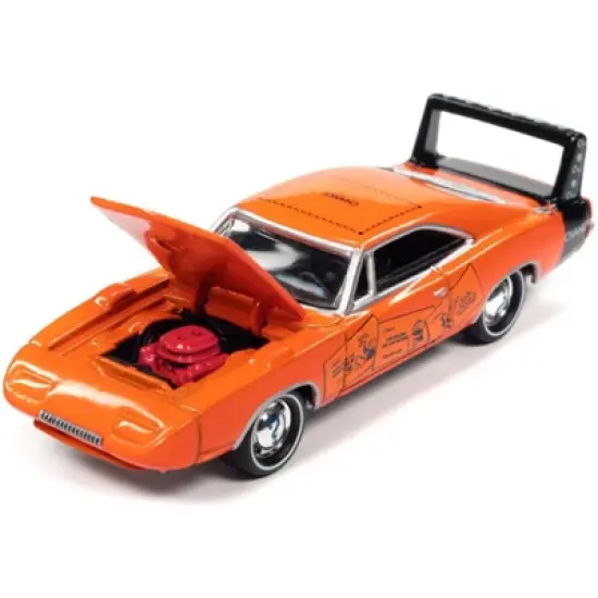 1969 Dodge Charger Daytona Orange w/Black Tail Stripe & Graphics w/Game Token 1/64 Diecast Model Car by Johnny Lightning image {2}