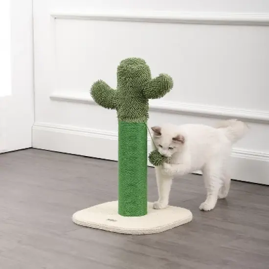 Pecos Modern Jute Cactus Cat Scratching Post with Fuzzy Toy image {1}