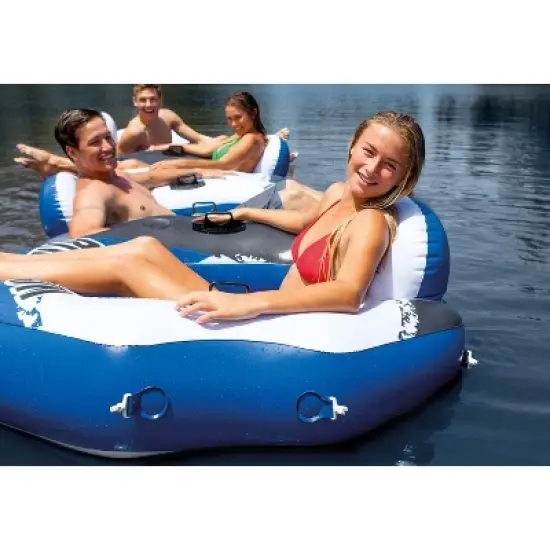 INTEX Floating Recliner Inflatable Lounge River Run Single Person Connect Tube (4 Pack) & Mega Chill II 72 Can Beverage Cooler Float with Lid image {4}