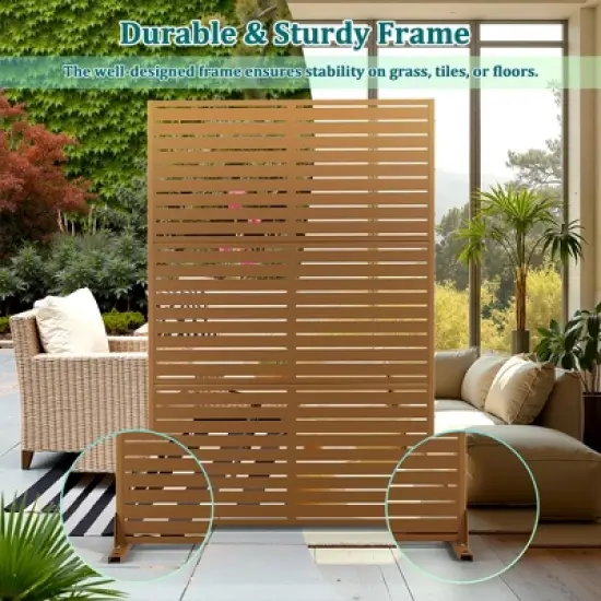 TOAOTBNBO Metal Privacy Screen with Stand, Decorative Privacy Fence Panels with Louver Pattern, Outdoor Privacy Screen for Balcony, Brown image {4}
