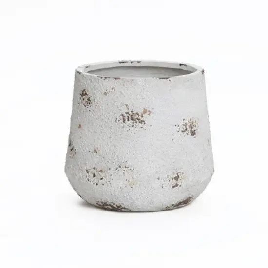 LuxenHome Rustic Planter &ndash; Off-White Round MgO Pot with Brown Accents & Plug image {8}