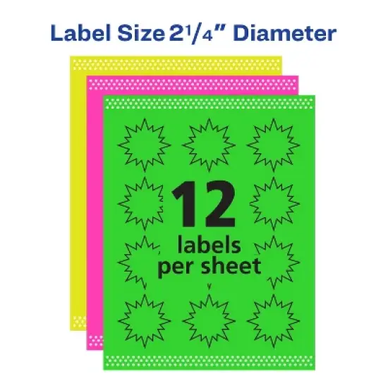 Avery Neon Address Labels with Sure Feed for Laser Printers, 2-1/4", Assorted Colors, 180 Burst Labels (5995) image {3}