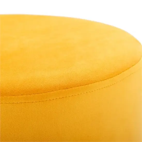 BirdRock Home Round Velvet Ottoman Foot Stool - Yellow image {2}