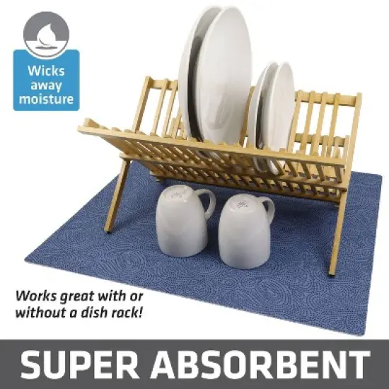 Drymate 19"x24" Dish Drying Mat - Borage Blue Stucco: Kitchen Drying Mat for Dishes, Machine Washable, Polyester image {17}