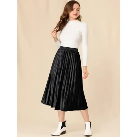 Allegra K Women's Accordion Swing Metallic Party Midi Pleated Skirt image {3}