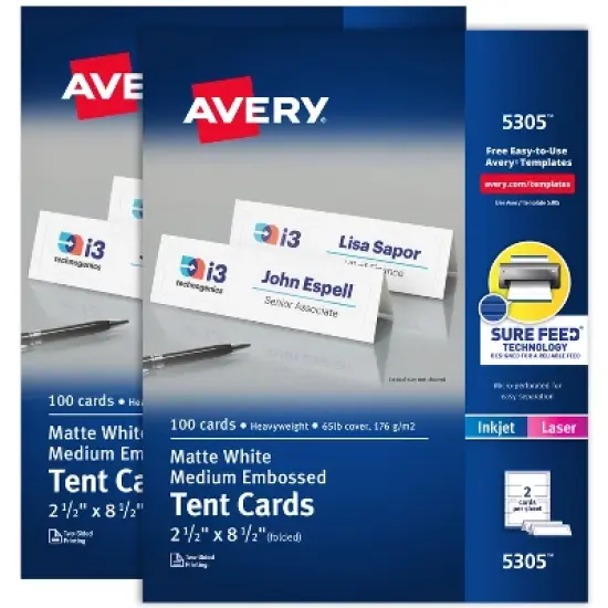 Avery Tent Cards, 2.5" x 8.5", Embossed Border, 200 Cards (25305) image {8}