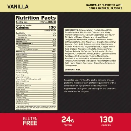 Optimum Nutrition Vanilla RTD Protein Shake 4pk/11oz: Nutritional Liquid, Non-Caffeinated image {2}