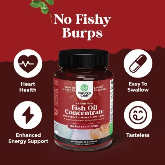 Omega 3 Fish Oil Supplement, EPA DHA Fish Oil Omega 3 Supplement with Immune Booster Brain Vitamins, 2000mg Fish Oil, Nature's Craft, 60ct Softgels image {3}