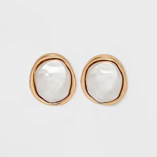 Pearl Cabochon Stud Earrings - A New Day&trade; Gold: Nickel-Free Metal, Post Closure, 0.59" Length, 0.51" Width image {3}