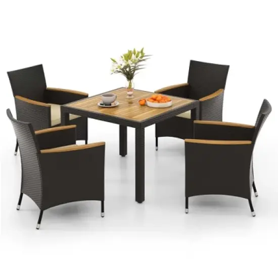 Costway 5 PCS Patio Dining Table Set for 4 Rattan Conversation Set with Umbrella Hole image {1}