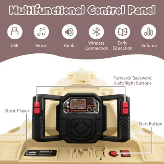 Costway Electric Kids Ride On Tank with Rubber Tracks Rotatable Turret & Working Cannon image {6}