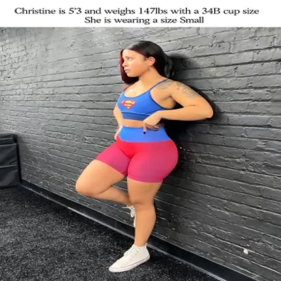 Super Girl Womens Cosplay Active Workout Outfits &ndash; Bra & Bike Short 2PC Sets Superman by MAXXIM X-Large image {1}