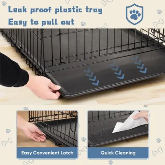 Lirago 24 Inch Black Single Door Dog Cage Durable Metal Kennel with Secure Lock Collapsible Design and Removable Tray image {3}