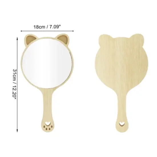 Unique Bargains Extra Large Cartoon Ears Hand Mirror Wood Color 1 Pc image {1}