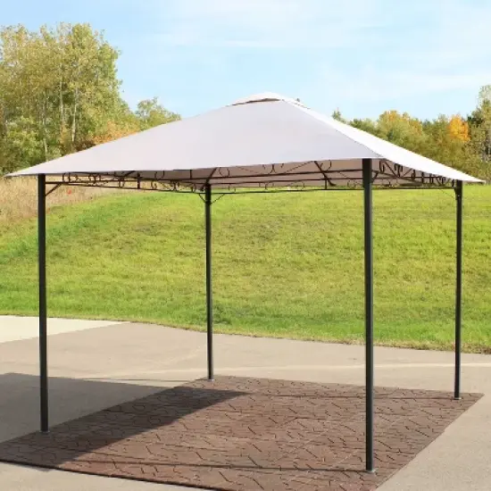 Sunnydaze Steel Open Gazebo with Weather-Resistant Polyester Fabric Top and Black Metal Frame for Backyard, Garden, Deck or Patio - 10' x 10' - Gray image {1}