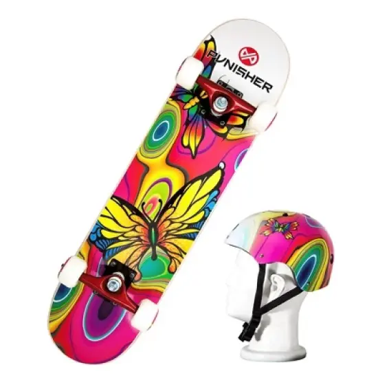 Punisher Skateboards Butterfly Jive 31-Inch Skateboard With Helmet Combo, Purple image {3}