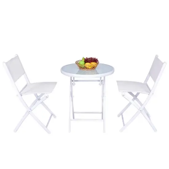 Costway 3 PCS Folding Bistro Table Chairs Set Garden Backyard Patio Furniture White image {1}