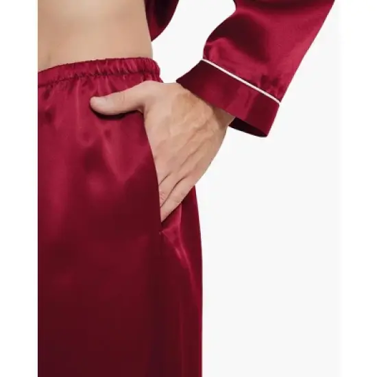 Mommesilk Piped Silk Pajamas For Men image {5}
