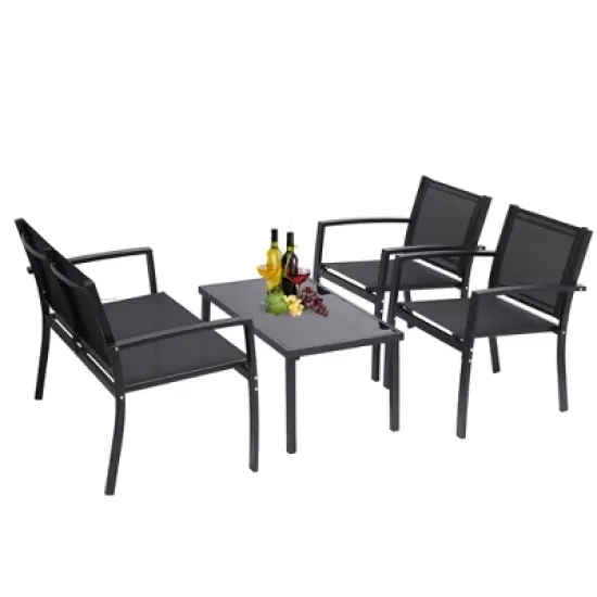 4pc Outdoor Garden Patio Conversation Set - Black - WELLFOR image {2}
