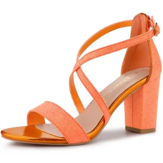 Allegra K Women's Glitter Crisscross Strap Block Heels Sandals image {12}
