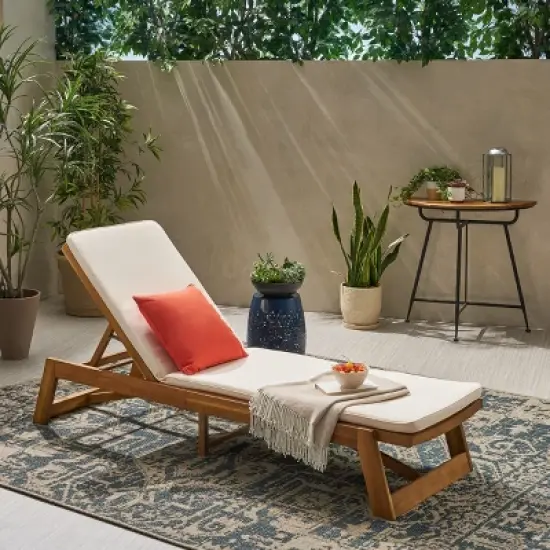 Christopher Knight Home Paul Outdoor Acacia Wood Adjustable Chaise Lounge with Cushion image {10}