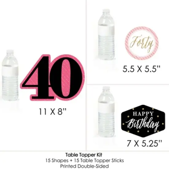 Big Dot of Happiness Chic 40th Birthday - Pink, Black and Gold - Birthday Party Centerpiece Sticks - Table Toppers - Set of 15 image {6}