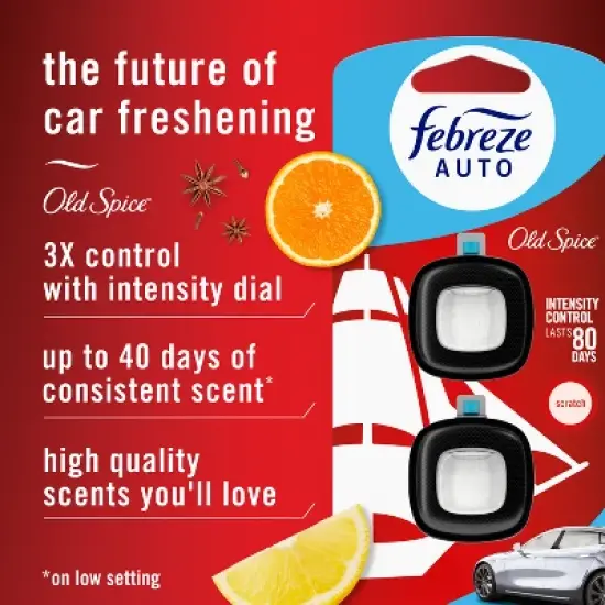 Febreze Car Auto Old Spice: Phthalate-Free Car Vent Clip Freshener, Adjustable Scent, Disposable, 40-Day Duration image {2}