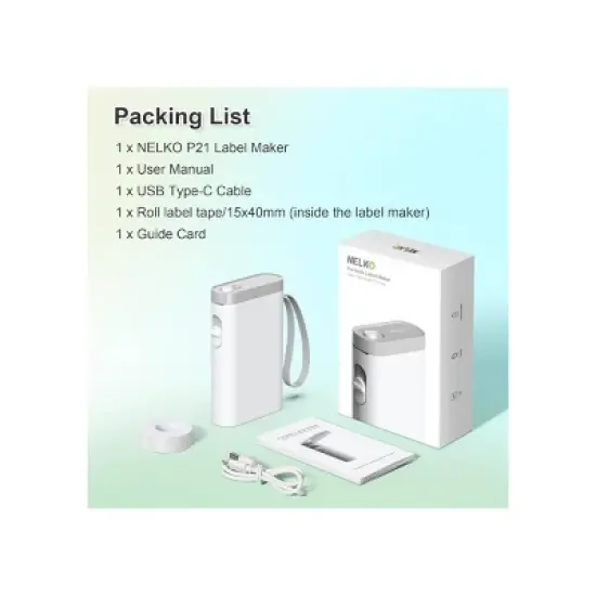 Nelko P21 Bluetooth Label Printer White with 14x40mm 100pc Roll and 14x40mm 180pc Roll image {10}
