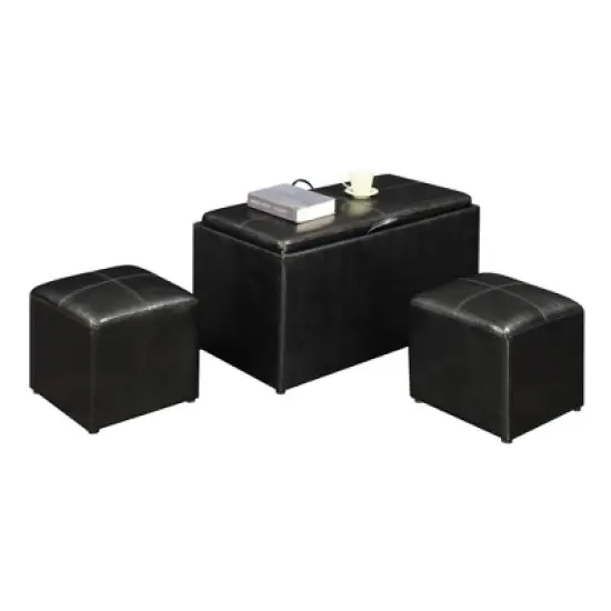 Sheridan Storage Bench w/2 Side Ottomans Black - Breighton Home image {4}