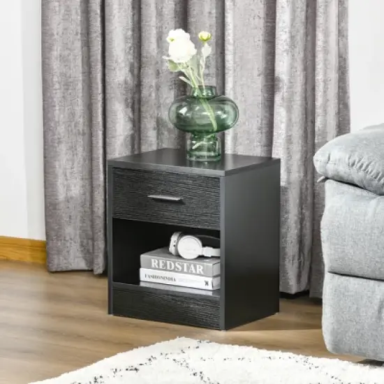HOMCOM Modern Nightstand, Accent End Table with Drawer and Storage Shelf, Sofa Side Table for Living Room or Bedroom image {2}