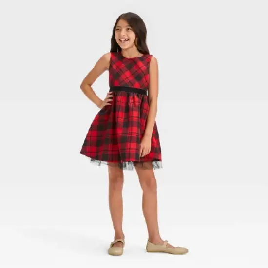 Girls' Sleeveless Plaid Dress - Cat & Jack&trade; Red image {3}