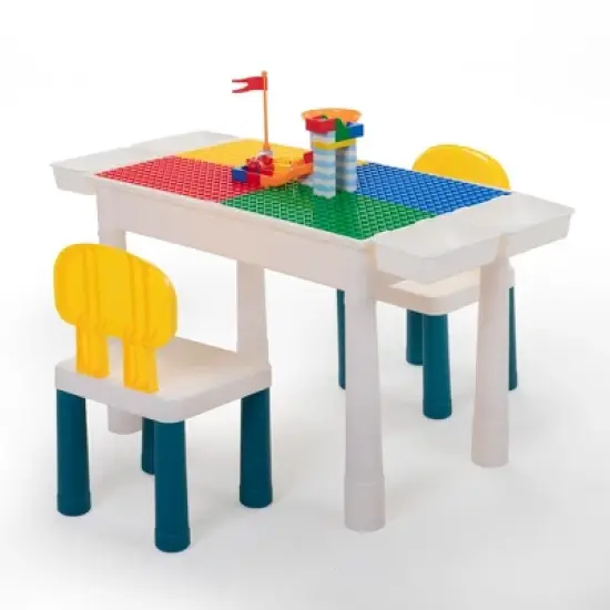 INFURNIC Game Tables Kids Activity Table Study Desk With Chairs, 100pcs DIY Blocks Toys For Toddlers, Multicolored, 23.6"*14.8"*15.6" image {4}