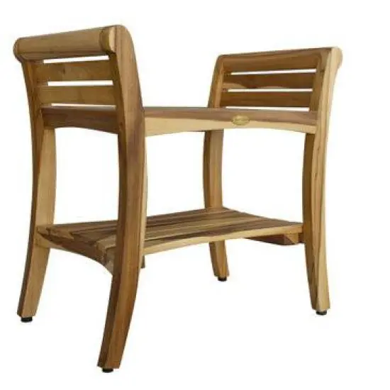 EcoDecors&reg; Symmetry&reg; 24" Teak Wood Shower Bench with Shelf and LiftAide&reg; Arms in EarthyTeak Finish - Target Plus Natural 24"L x 14"D x 24"H image {10}