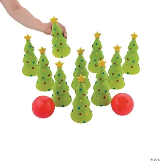 Fun Express Holiday Christmas Bowling Game Set Includes 10 pins and 2 balls Christmas Party Games image {1}