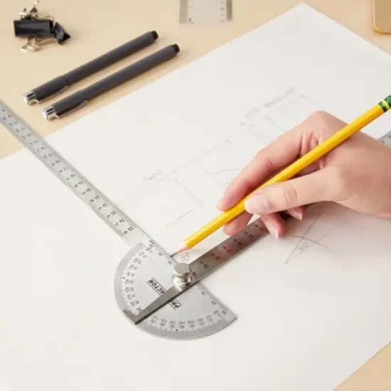 Okuna Outpost 30cm Stainless Steel Swing Arm Angle Protractor for Construction, Woodworking, Engineering, Architecture, 7.9 x 5.1 in image {1}