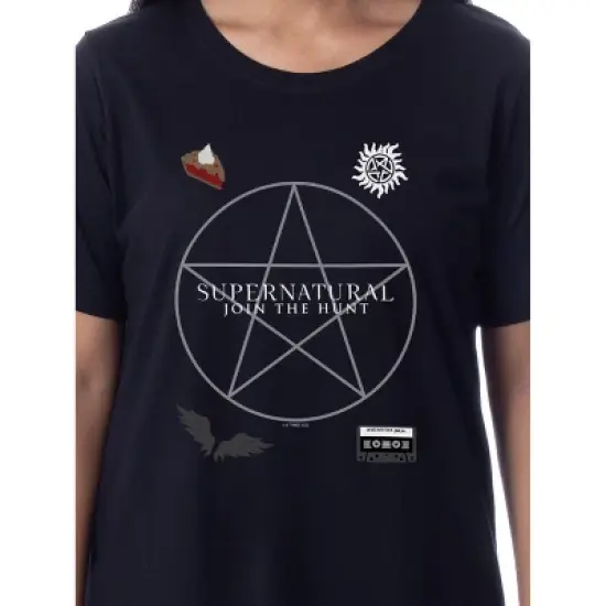 Supernatural Womens' Join The Hunt Pentagram Nightgown Sleep Pajama Shirt Black image {1}