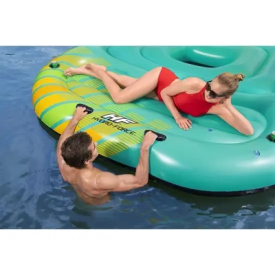 Bestway Hydro Force Sunny 5 Person Inflatable Large Floating Island Lake Water Lounge Raft with Cup Holders and Removable Sunshade, Green image {4}