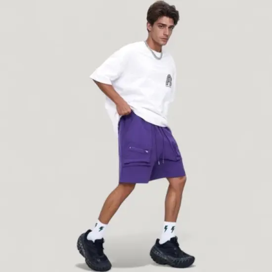 Anna-Kaci Active Men's Multi-Pocket Drawstring Waist Relaxed Fit Casual Cargo Shorts with Zipper Details image {7}