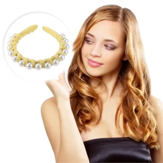 Unique Bargains Women's Fashion Faux Pearl Braided Tape Headband Hairband 0.79 Inch Wide 1 Pc image {5}