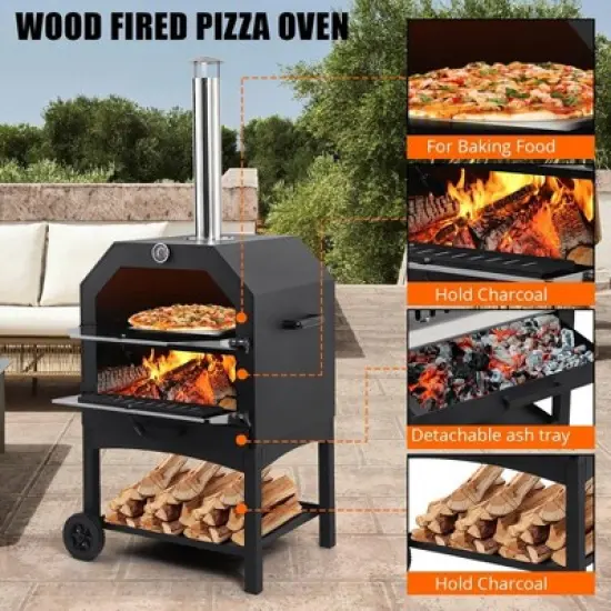 Acekool Wood-Fired Pizza Oven on Wheels for Outside image {4}